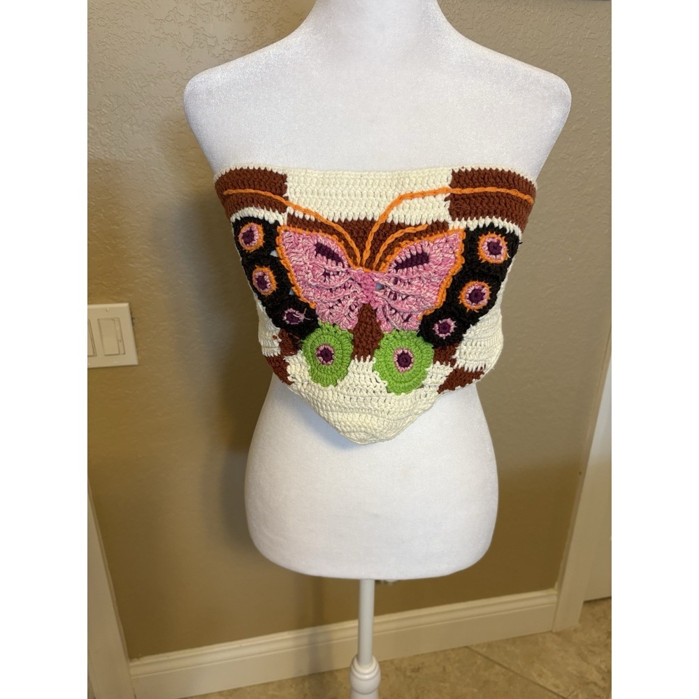 Urban Outfitters Women's Hand Knit Butterfly Bralette Top, Medium
